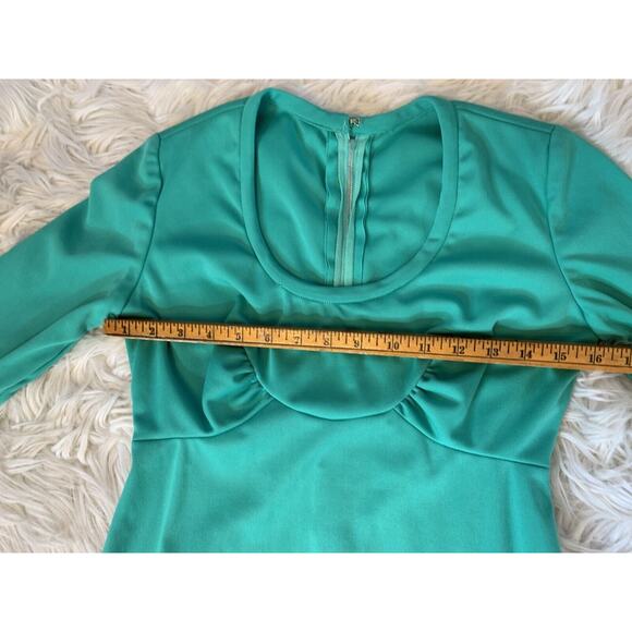 vintage 1960s 70s maxi dress emerald green long sleeve feather cuffs - Picture 7 of 9